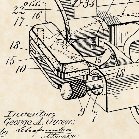 1898 G. A. Owen Revolver Patent Firearm Art 16x20 Vintage Gun Print on Parchment - Picture 5 of 7